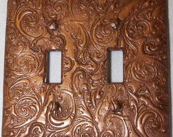 Metallic Rust Curls and Swirls double toggle light switch cover