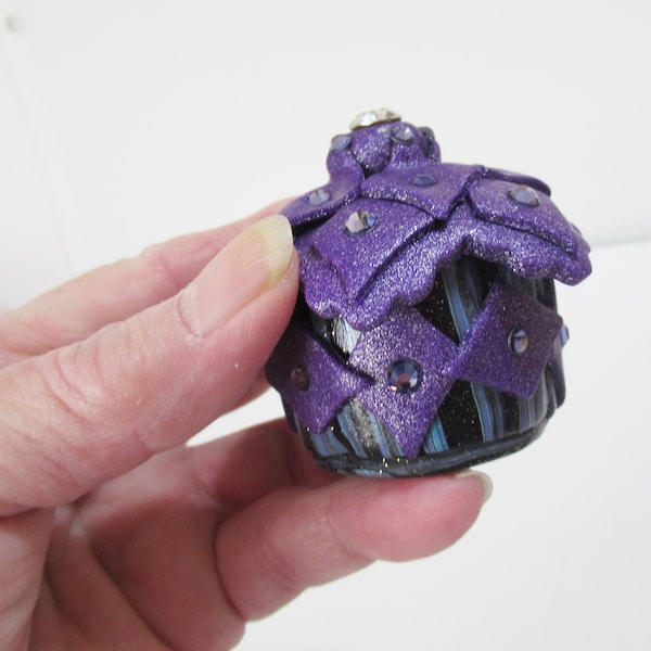 Hand made trinket box purple and swarovski crystals polymer clay