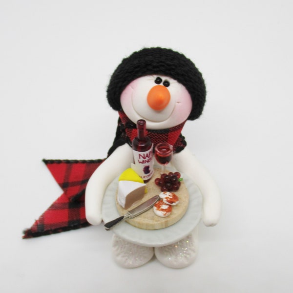 Snowman ornament with Wine and cheese tray