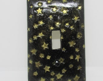 Black glitter with gold stars light switch cover