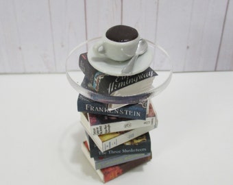 Miniature stack of books as a side table with or without a miniature coffee cup