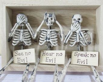 SALE Skeleton See speak hear no evil set of 3 table top display