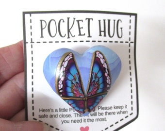 Pocket Hug Heart pin/brooch with a buttlerfly