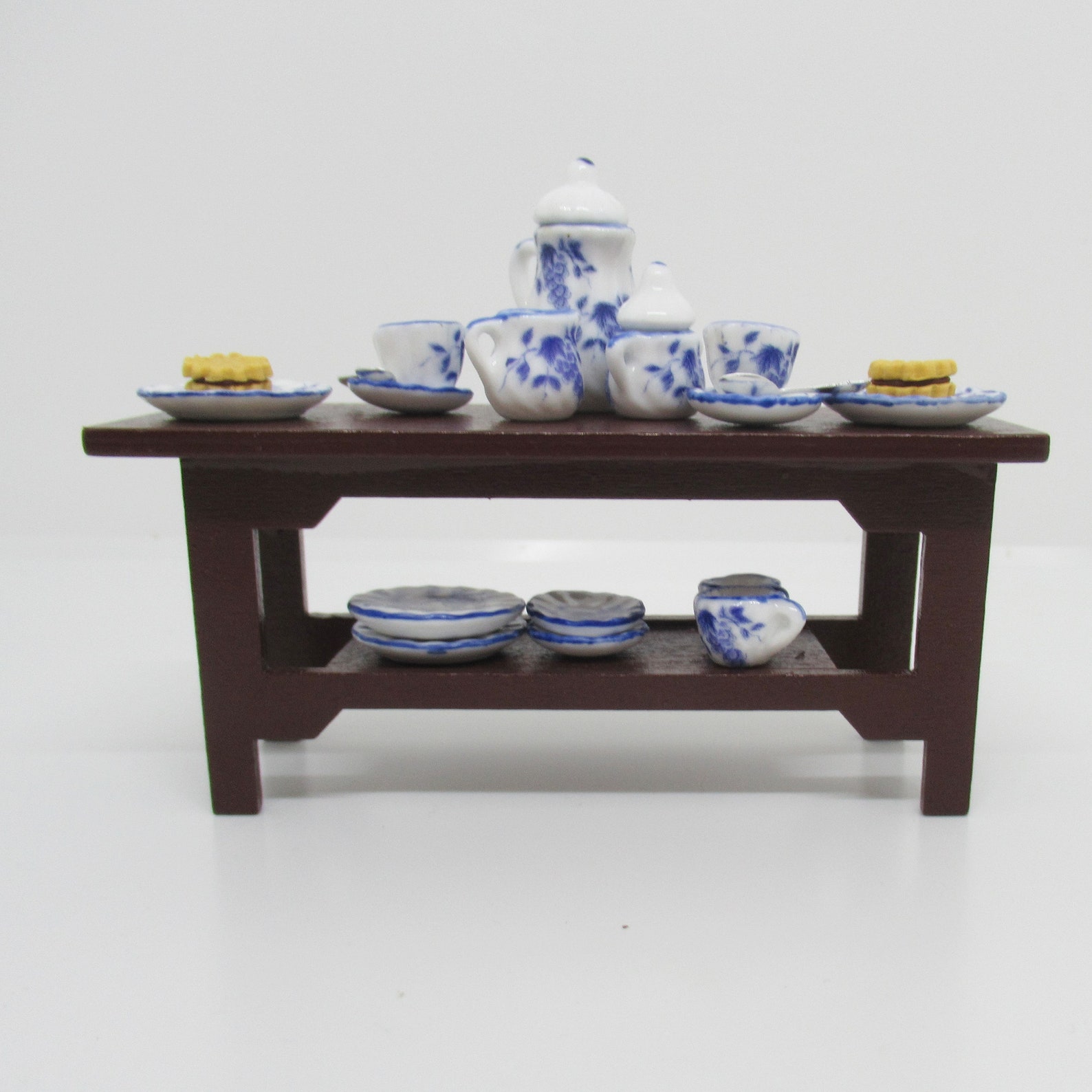 Miniature Wooden Table with Tea and Cookies settings 20 piece | Etsy