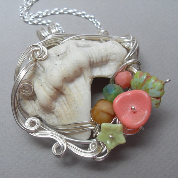 Romantic Shell Necklace in Pink, Sand and Sea Green, Love Letter to a Mermaid