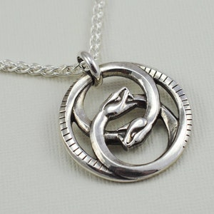 Double Ouroboros Pendant Necklace Lost Wax Cast Leather Cord or Sterling Wheat Chain image 2