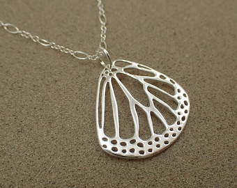 Monarch Butterfly Wing Pendant - Sterling Silver - Long and Short Chain