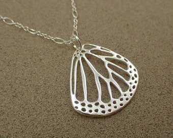 Monarch Butterfly Wing Pendant - Sterling Silver - Long and Short Chain