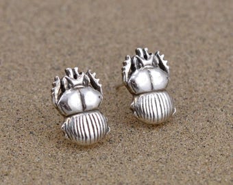 Scarab Beetle Earrings - Sterling Silver