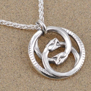 Double Ouroboros Pendant Necklace Lost Wax Cast Leather Cord or Sterling Wheat Chain image 4