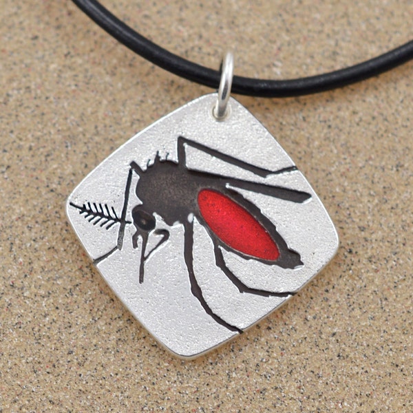 RESERVED for BK - Mosquito Pendant - Sterling Silver with Resin Enamel - Insect Jewelry