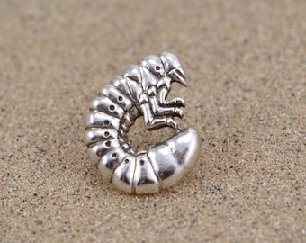 White Grub Pin / Tie Tack - Sterling Silver - Beetle Larva