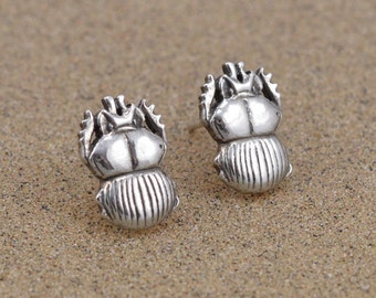 Scarab Beetle Earrings - Sterling Silver