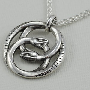 Double Ouroboros Pendant Necklace Lost Wax Cast Leather Cord or Sterling Wheat Chain image 3