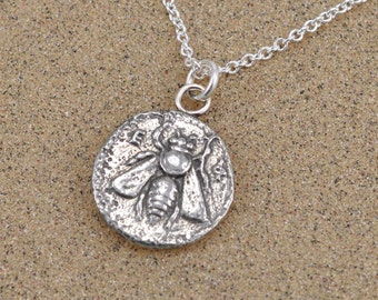 Ephesus Bee Coin Pendant - Sterling SIlver - Lost Wax Cast