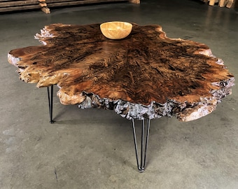 Natural Form Coffee Table Made From Solid Claro Walnut Slab - Handmade Wooden Coffee Table With Organic Form and Stunning Colors And Grain