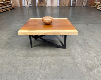 Live Edge Coffee Table Made From Iroko Two Tone Wood - Square Handmade Coffee Table With Unique Colors And Grain Crafted From Solid Wood