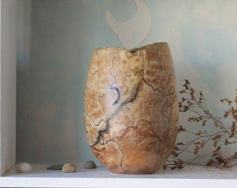 Vaso decorativo rustico in legno realizzato in faggio spalted naturale - Vaso unico per la decorazione della casa realizzato in legno di faggio biologico