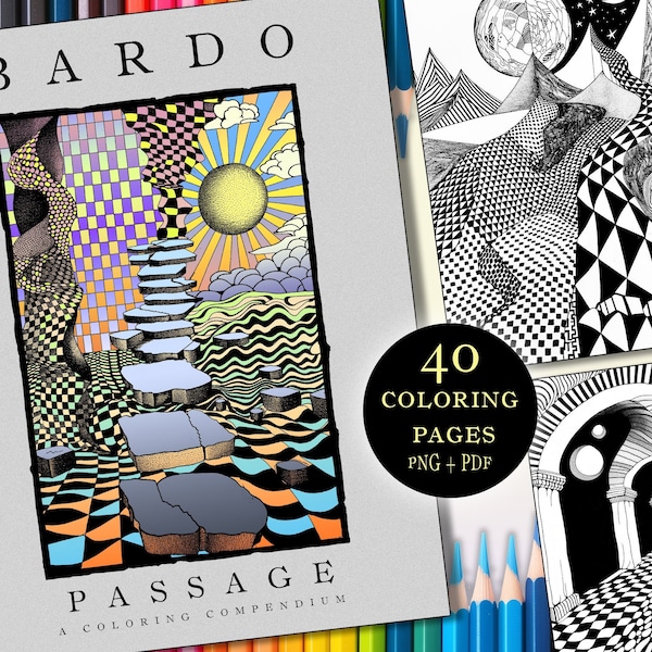 Surreal Zen Pathway Coloring Book - 40 Pages PDF/PNG - Adult Stress Relief Art - BARDO Series: Passage