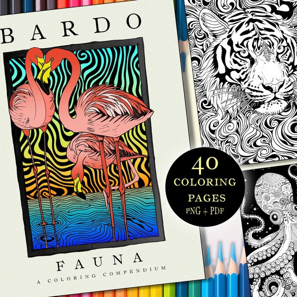 Zen Wildlife Designs Coloring Book - 40 Pages PDF/PNG - Adult Stress Relief Art - BARDO Series: Fauna