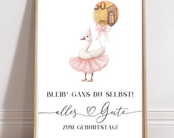 女の子の誕生日に贈るお金のプレゼント、女性へのギフト券、お金の包み方、誕生日プレゼント、お金のプレゼントのアイデア、PDFの即時ダウンロード