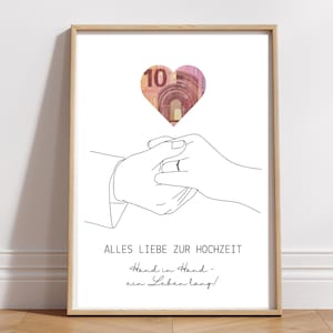 Money gift wedding PDF hand heart wedding gift to print out immediately and give away with saying