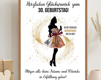 Cash gift 30th birthday woman PDF girlfriend daughter niece sister birthday gift money gift wrapping download to print