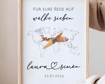Hochzeit Reise Geschenk personalisiert Hochzeitsgeschenk Geld mit Namen & Datum Hochzeitsreise Geldgeschenke PDF Download zum Ausdrucken