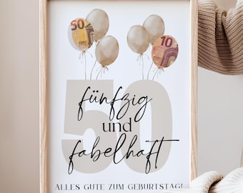 Cadeau voor de 50e verjaardag voor vrouwen of mannen, cadeau-idee voor een goed doel, grappig doe-het-zelf verjaardagscadeau, direct te downloaden als PDF, zelf printen