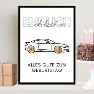 Regalo di denaro per il 18° compleanno in formato PDF, regalo di compleanno per auto, ragazzo, fratello, figlioccio, amico, denaro, incartamento, scarica per stampare