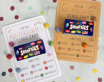Mini Smarties card for starting school | Back-to-school gift | Colorful school year DIY craft template PDF download for printing