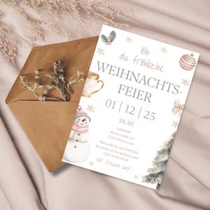 Einladung Weihnachtsfeier, digital Weihnachten Einladung, rosa Weihnachtsfeier, Canva Vorlage zum Drucken und mobil Verschicken per WhatsApp