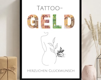 Tattoo money voucher, money gift for women and girls, tattoo gift template, crafting, birthday gift idea, gift idea, A4 PDF download
