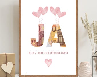 Regalo de boda SÍ dinero para la boda Envase de regalo de dinero para amigos y familiares Descargar PDF para imprimir