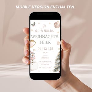 Einladung Weihnachtsfeier, digital Weihnachten Einladung, rosa Weihnachtsfeier, Canva Vorlage zum Drucken und mobil Verschicken per WhatsApp