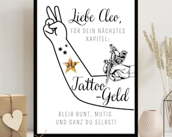 Personalized money gift tattoo voucher, tattoo money with name template, crafting, birthday gift idea, gift idea, A4 PDF image