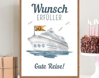 Cumplidor de deseos Crucero Viaje Regalo en efectivo Vacaciones Barco Yate Regalo Descarga digital PDF Vale DIY Dinero Cumpleaños