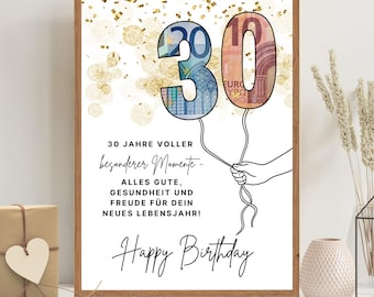 Geldgeschenk 30 Geburtstag Mann Frau Jahrgang 1996 Geschenk Idee Geld lustig DIY Geburtstagsgeschenk PDF sofort Download selber ausdrucken