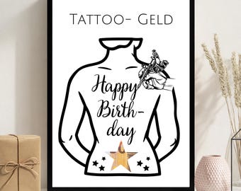 Tattoo voucher, tattoo money gift, money template, birthday gift idea, gift idea for birthdays, tattoo money, A4 PDF image download