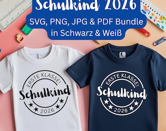 Maglietta Schoolchild 2026 Design SVG, PNG, pdf, JPG Bundle File plotter per il ritorno a scuola Download digitale