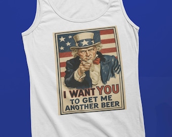 Uncle Sam 4th of July Tank Top: I Want Another Beer