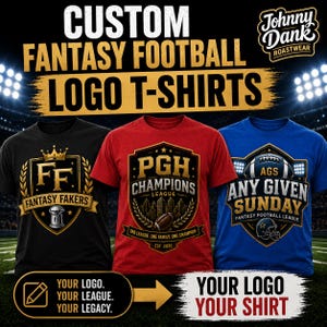 Anpassad t-shirt med Fantasy Football League-logotyp | T-shirt med Fantasy Football Draft Day | Gåva för Fantasy Football League | Personlig NFL-fanpresent