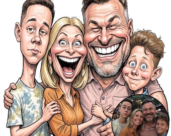 Custom Caricature Portrait from Photo,Custom Couple Caricature,Personalized Cartoon Drawing,Family Caricature Portrait,Custom Caricature