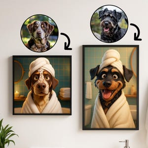 面白いカスタムペットポートレート - トイレやバスタブにいる犬、パーソナライズされたペットウォールアート、犬や猫の飼い主へのメモリアルギフト、バスタブにいるペット