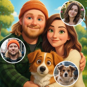 Retrato personalizado a partir de foto, retrato animado de dibujos animados, retrato de pareja personalizado, regalo de pareja, dibujo animado personalizado, dibujo familiar de dibujos animados, retrato personalizado