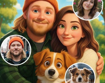 Retrato personalizado a partir de foto, animação de retrato em desenho animado, retrato de casal personalizado, presente de casal, desenho animado personalizado, família em desenho animado, retrato personalizado