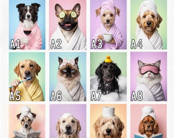 Anpassat husdjursporträtt, Rolig badrumskonst, Hund som läser tidning på toaletten, Husdjursporträtt från foto, Personlig väggkonst för husdjur, Hund i toaletten