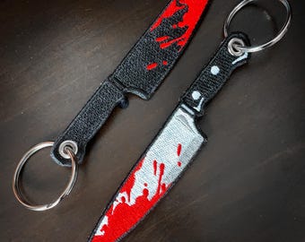 Knife Embroidered Tag Keychain