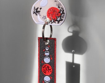 Moon Wind Chime Embroidered Tag Keychain