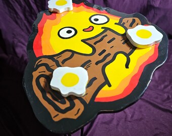 Calcifer End Table with Fried Egg Coasters